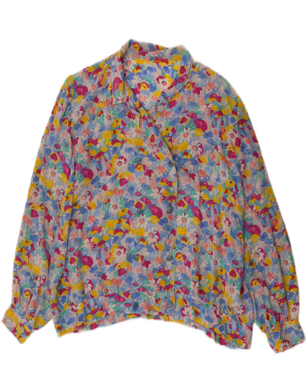 Винтажная женская блузка-рубашка UK 18 XL с разноцветным цветочным принтом