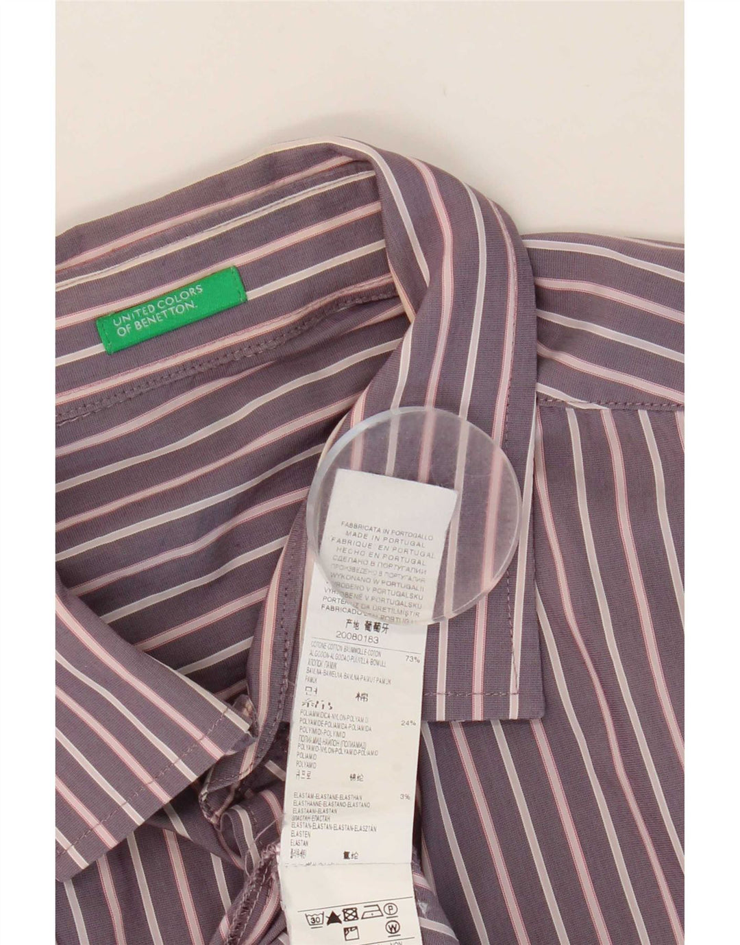 Мужская рубашка Benetton XL из хлопка в фиолетовую полоску