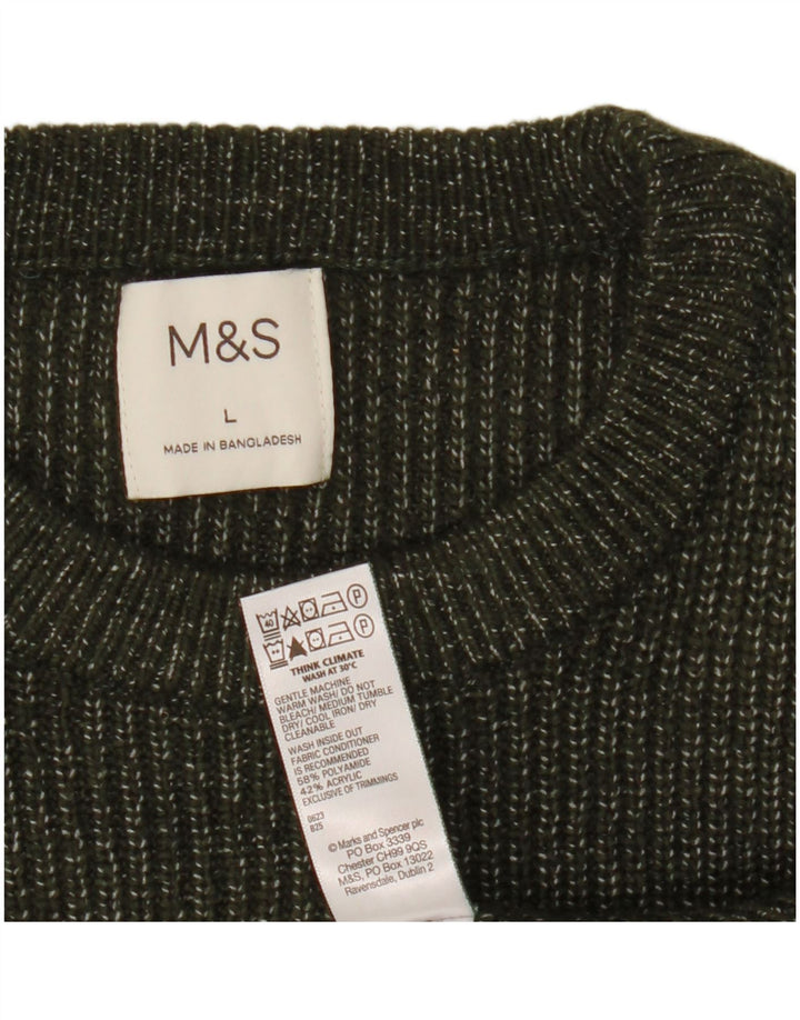 Мужской джемпер с круглым вырезом Marks & Spencer, большой цвет хаки, полиамид