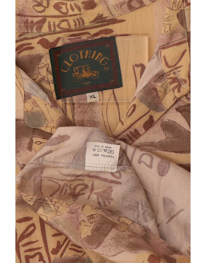 Винтажная мужская рубашка с рисунком XL, бежевая вискоза