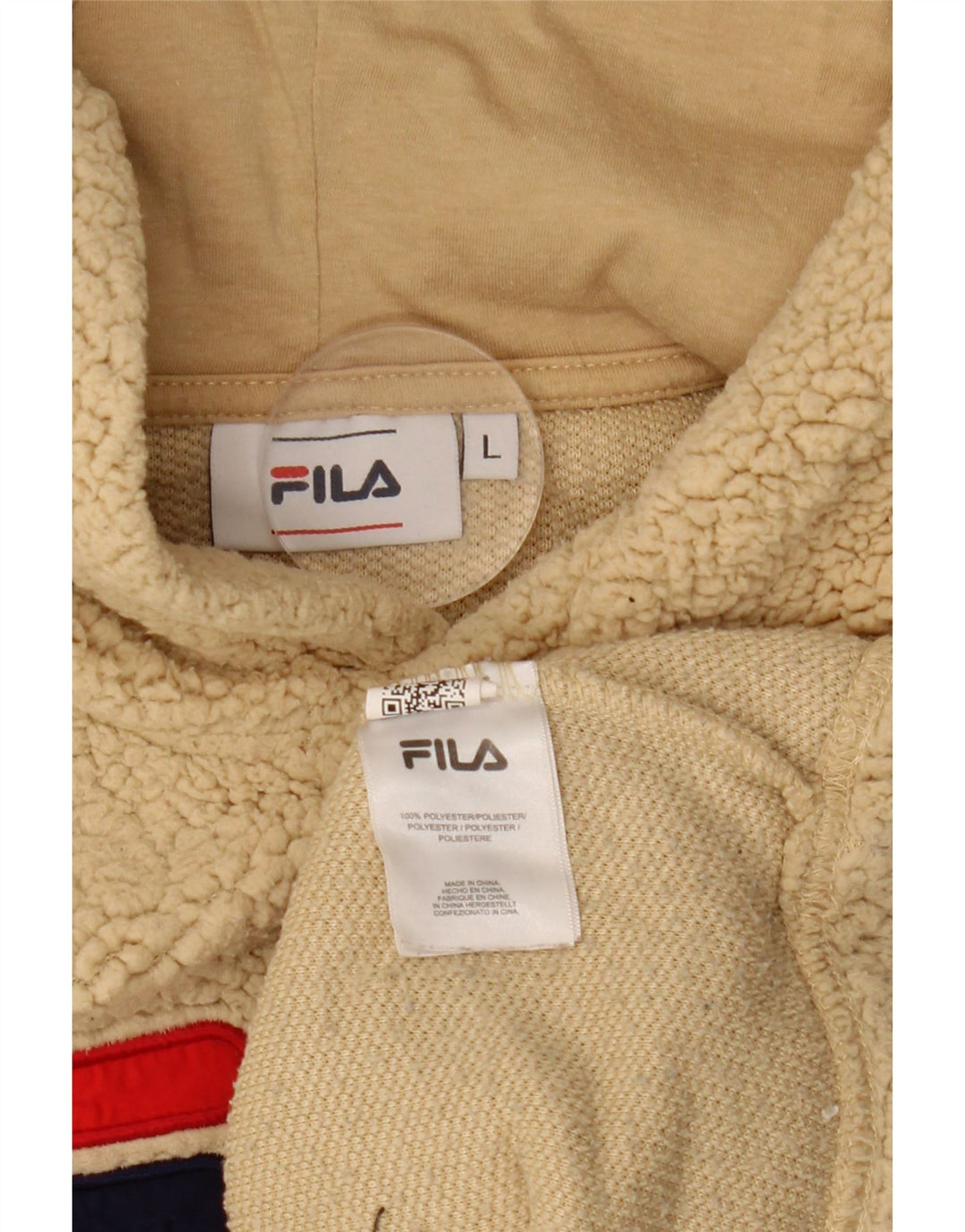 Женский укороченный флисовый джемпер FILA с графическим рисунком UK 16, большой размер, бежевый полиэстер