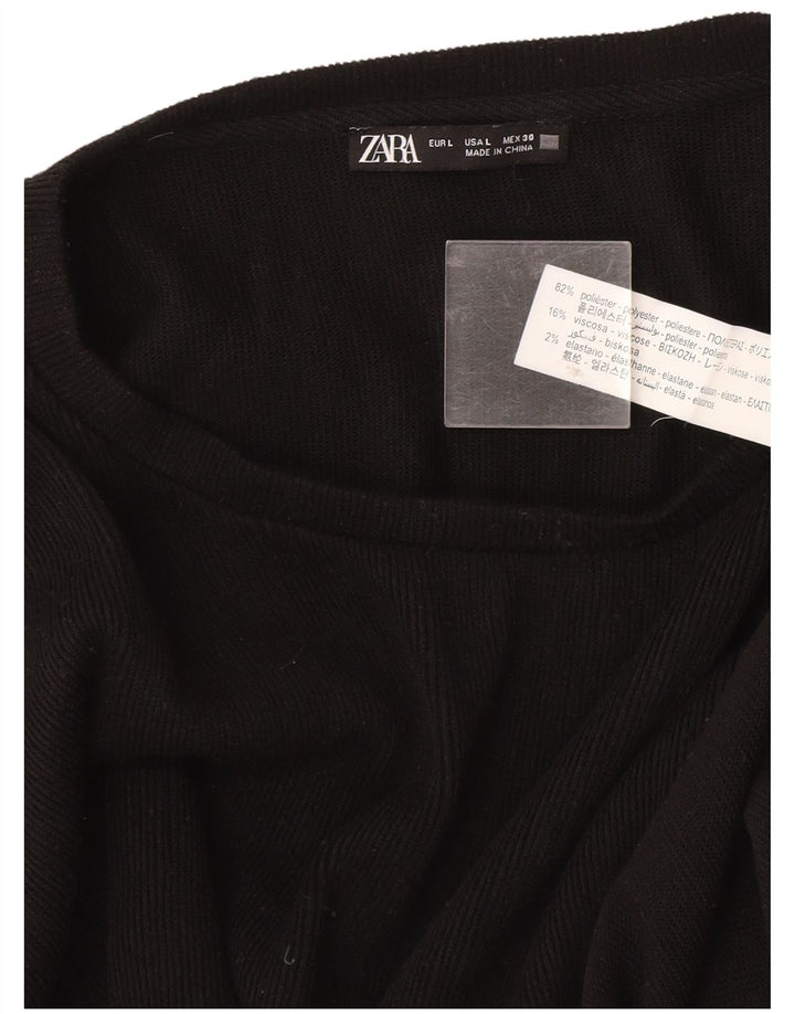 Женский джемпер с вырезом «лодочка» Zara UK 16, большой черный полиэстер