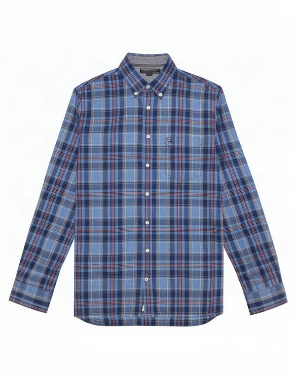 Мужская рубашка в клетку Tommy Hilfiger New York, хлопковая, большая синяя клетка