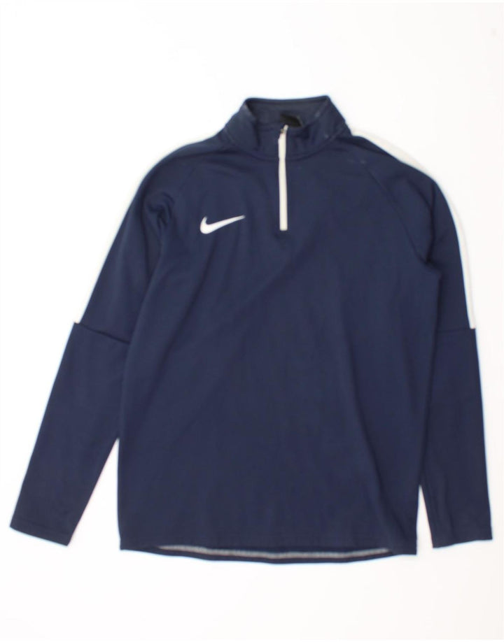 Мужской топ Nike Dri Fit с воротником на молнии и длинными рукавами, средний, темно-синий, цветной блок