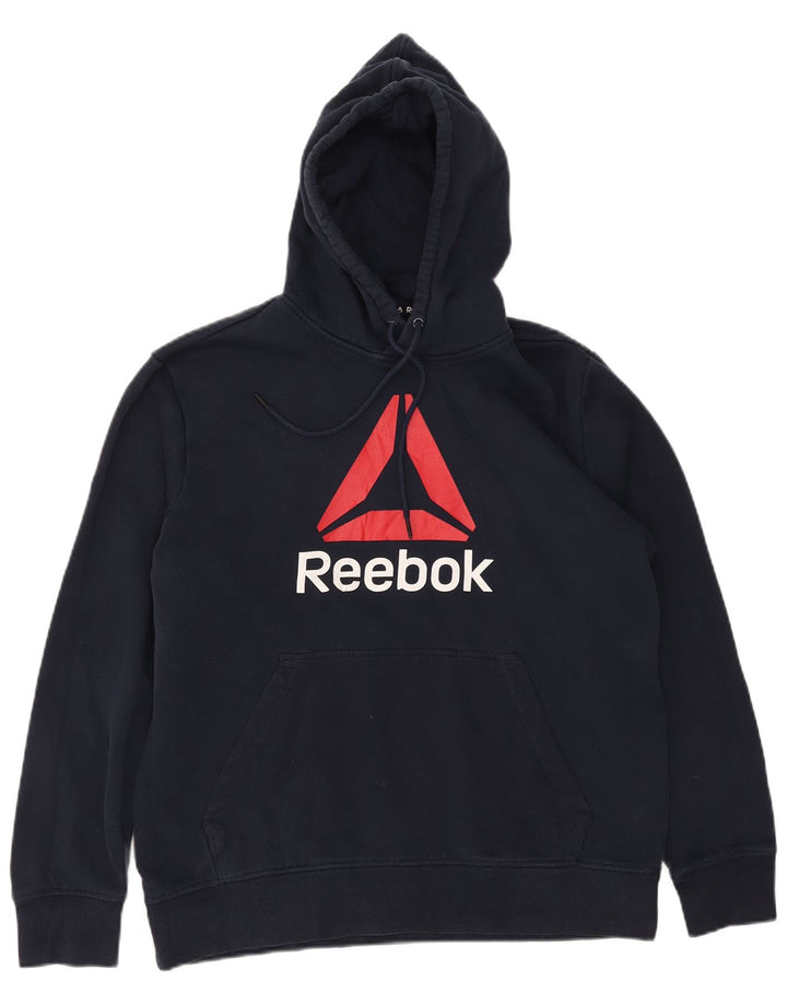 Мужской джемпер с капюшоном Reebok, темно-синий, хлопковый, с рисунком