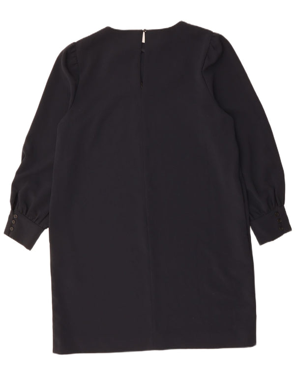 JAEGER Женское платье прямого кроя с длинными рукавами UK 18 XL Темно-синий полиэстер