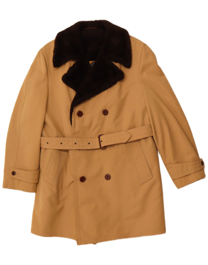 DIOLEN Мужское двубортное пальто из шерпы UK 38 Средне-коричневый Синтетика