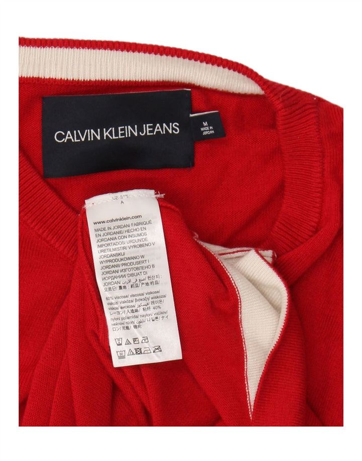 CALVIN KLEIN JEANS Womens Crew Neck Jumper Sweater UK 14 Medium Red