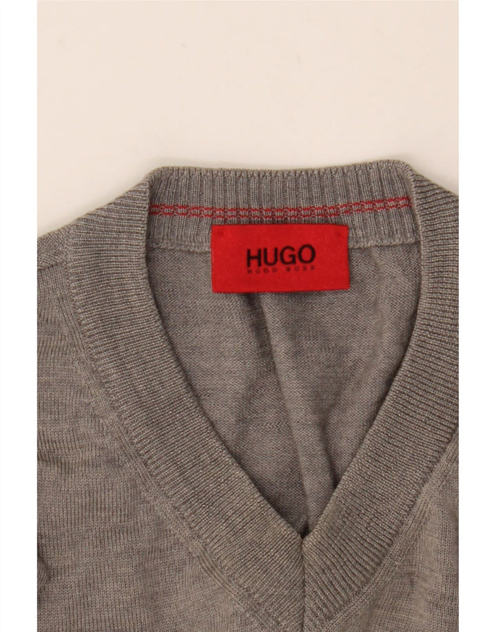 Мужской джемпер с v-образным вырезом Hugo Boss XL, серая шерсть