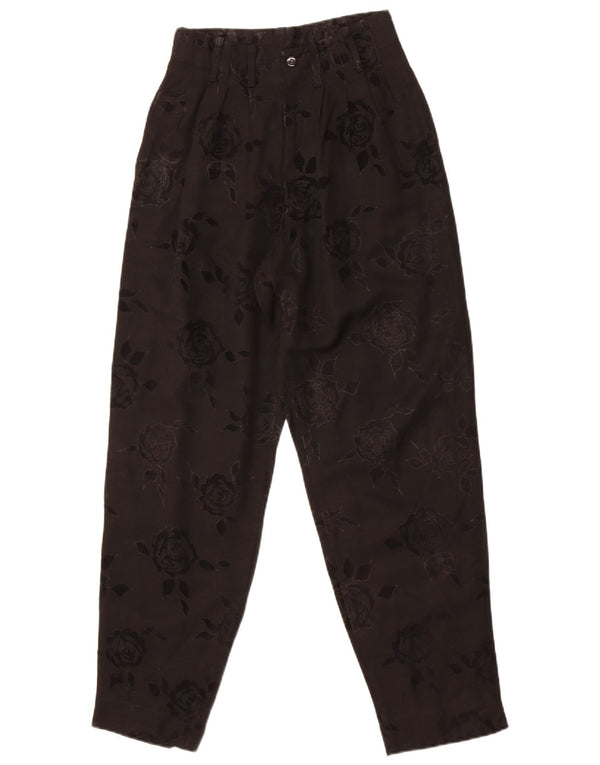 Винтажные женские повседневные брюки с высокой талией IT 42 Medium W26 L30, черные с цветочным принтом