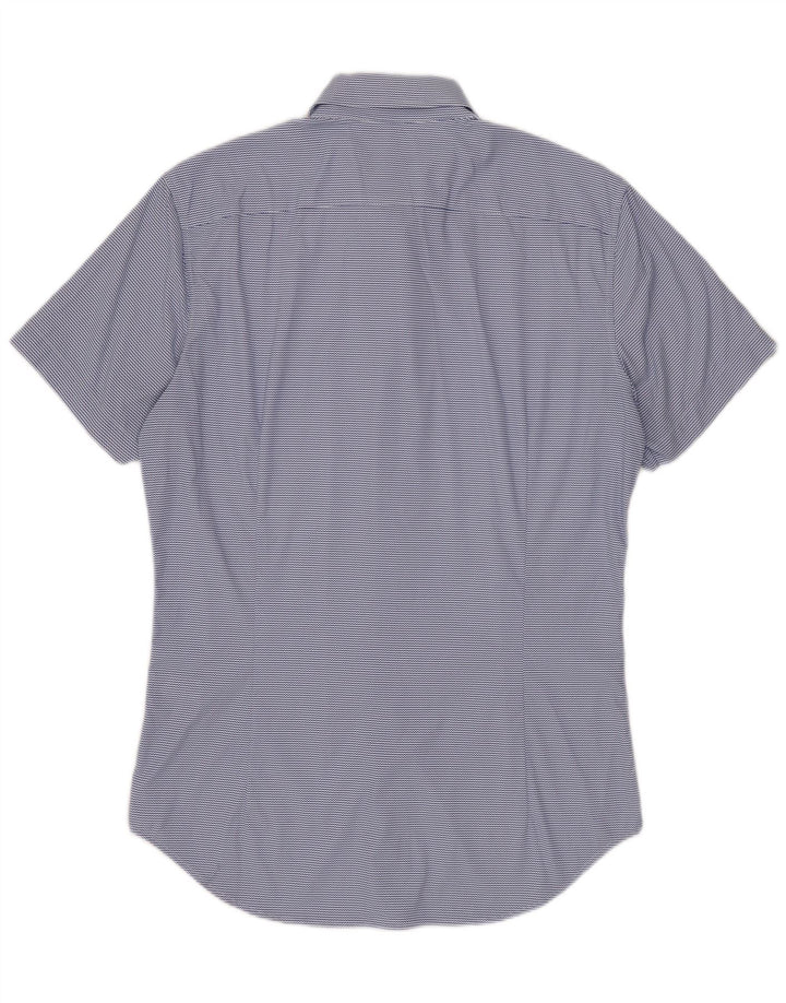 BONOBOS Мужская рубашка с коротким рукавом по индивидуальному заказу, маленькая синяя нейлоновая полоска