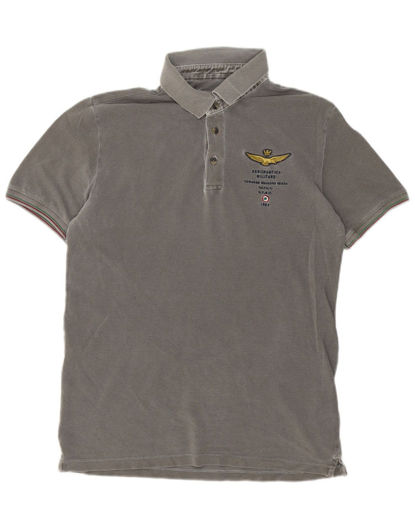 Aeronautica Militare Mens Graphic Polo Shirt Large Grey Cotton Army