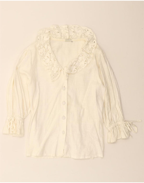 HESS FRACKMANN Женская блузка-рубашка с рукавом 3/4 EU 38 Medium Off White Linen