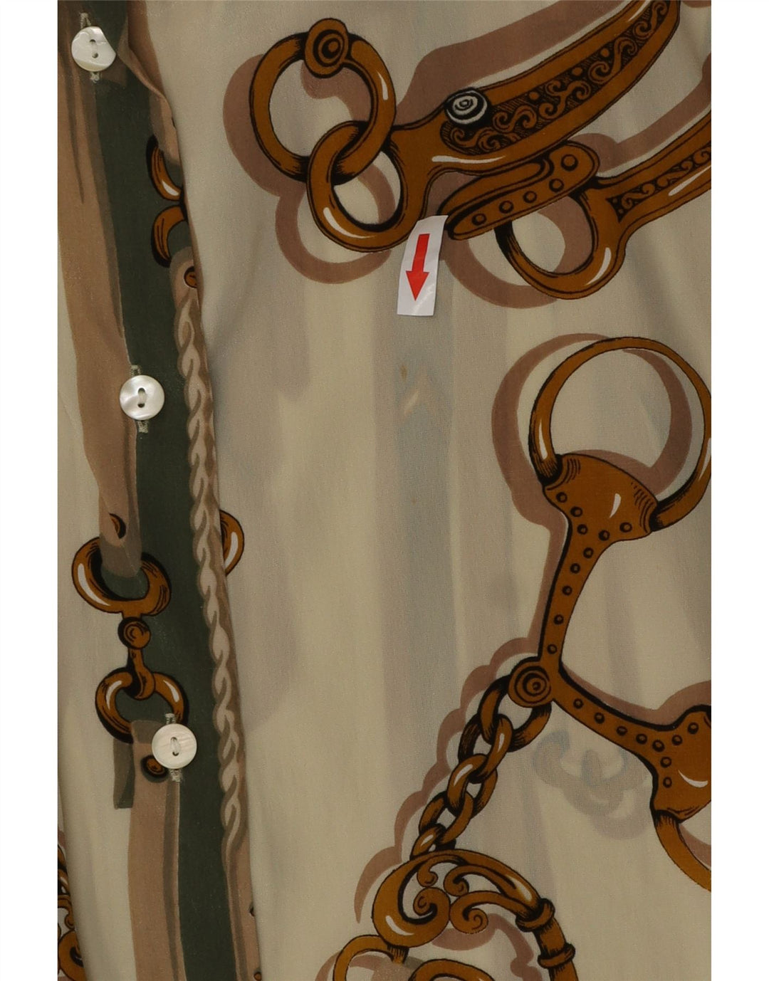 Винтажная женская блузка-рубашка с абстрактным узором IT 46, большая, бежевого цвета из ацетата