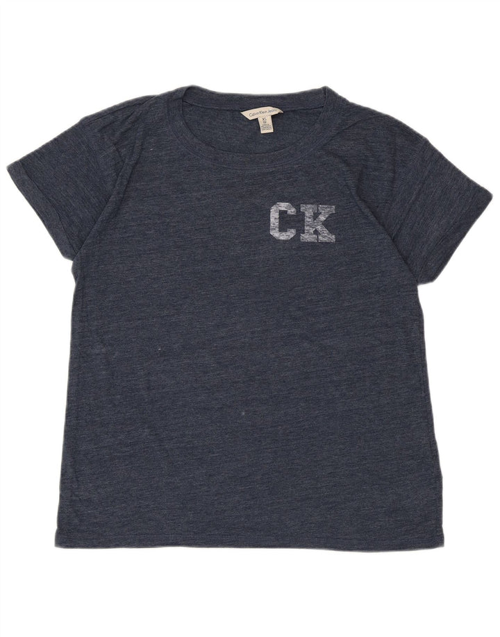CALVIN KLEIN JEANS Женская футболка с рисунком Top UK 6 XS Темно-синий в крапинку