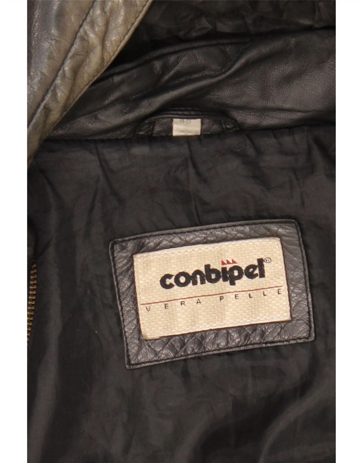 Conbipel Мужская кожаная куртка свободного кроя с капюшоном IT 48 Medium Black Leather