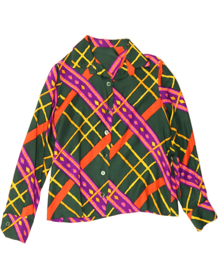 VINTAGE Womens Shirt Blouse UK 14 Medium Green Geometric Vintage Vintage and Second-Hand Vintage from Messina Hembry 