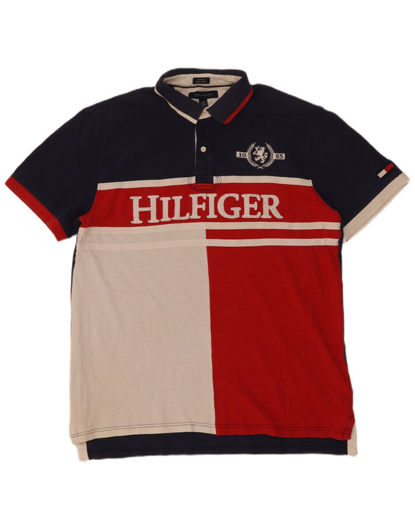 Мужская рубашка-поло с рисунком Tommy Hilfiger XL, темно-синяя, с цветными блоками