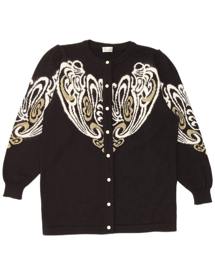 Винтажный женский кардиган-свитер EU 38/40, средний черный акрил с пейсли