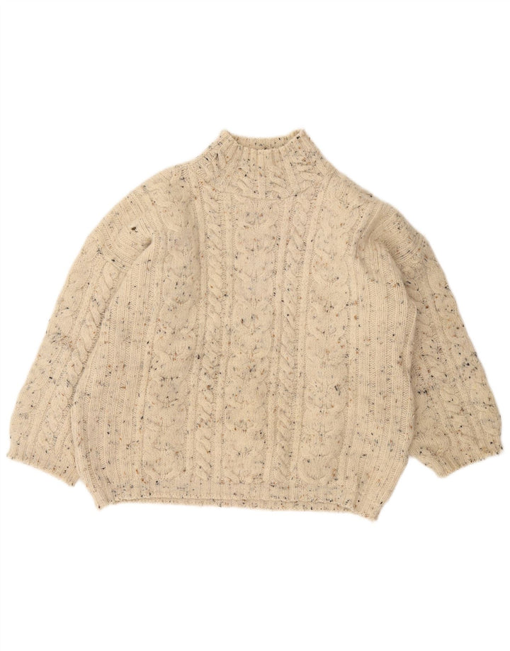 ВИНТАЖНЫЙ женский джемпер с высоким воротником, Великобритания, 18 XL, кремовый, в крапинку