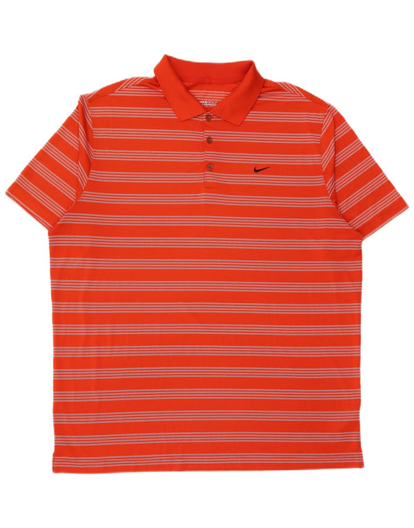 Мужская рубашка-поло Nike Dri Fit 2XL, полиэстер в оранжевую полоску
