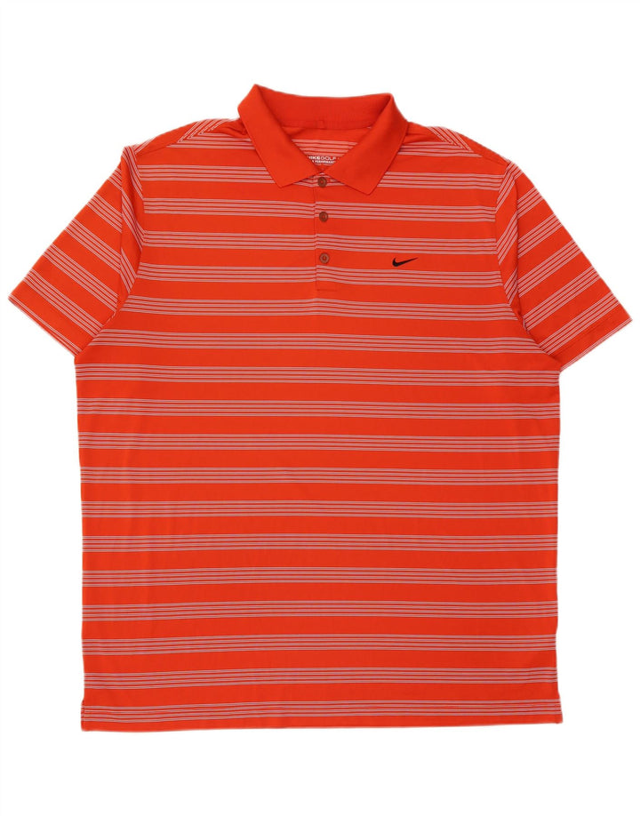 Мужская рубашка-поло Nike Dri Fit 2XL, полиэстер в оранжевую полоску