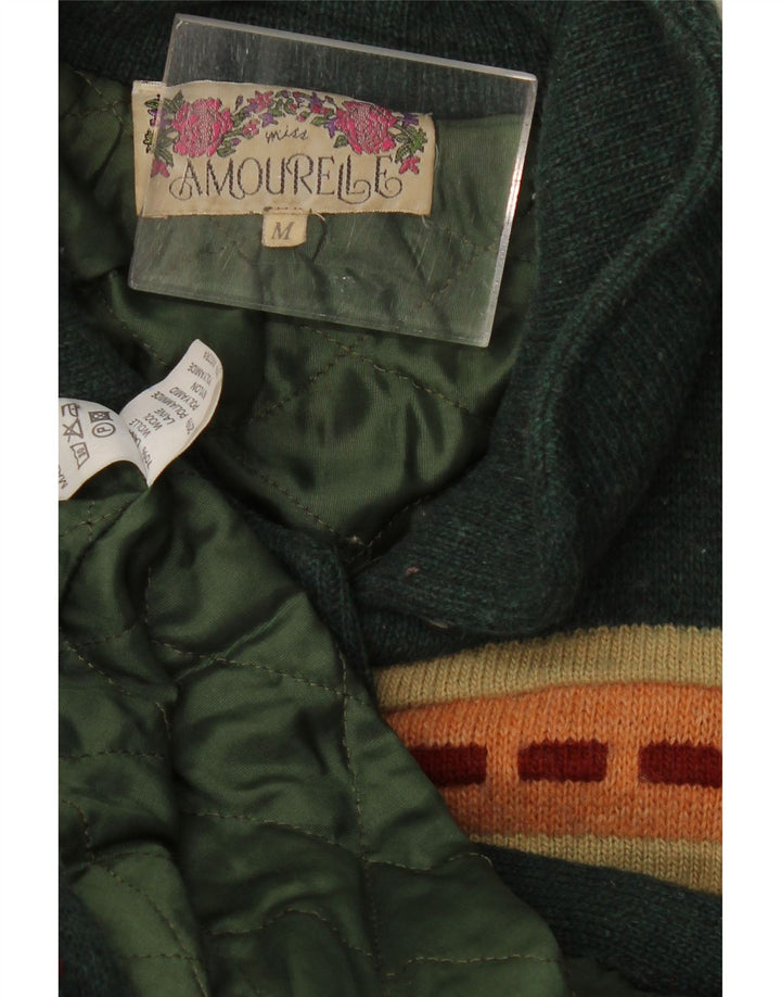 AMOURELLE Womens Knit Overcoat UK 14 Medium Green Colourblock Wool
