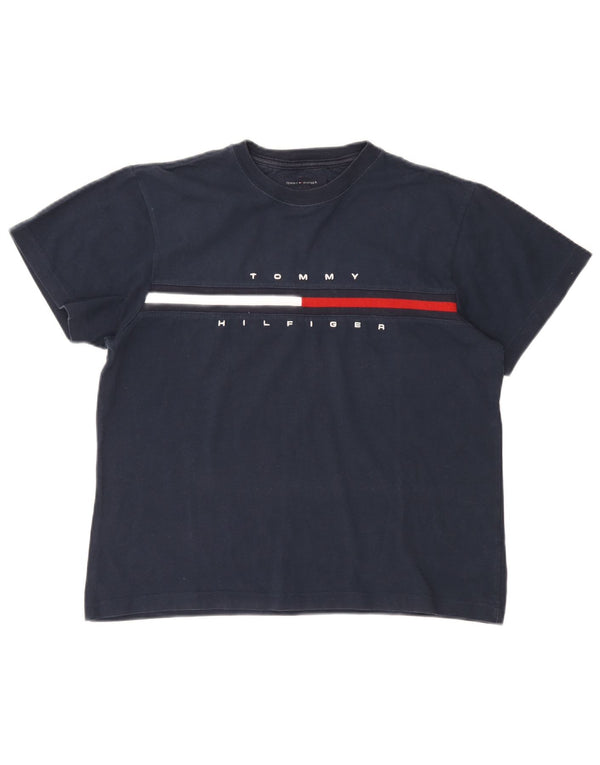 Женская футболка оверсайз с рисунком Tommy Hilfiger Top UK 10, маленькая, темно-синяя