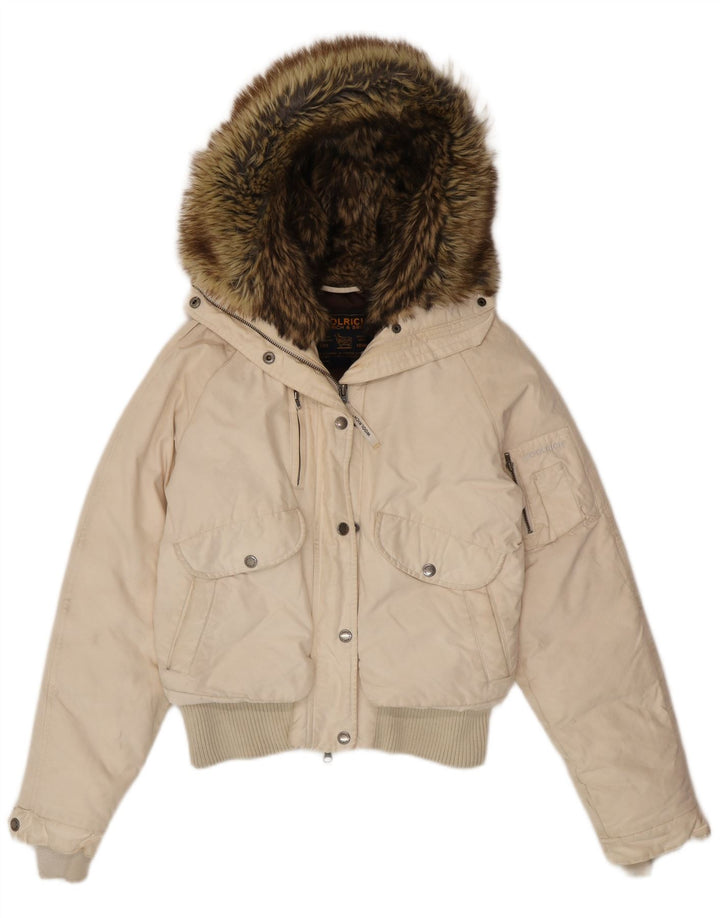 Женская стеганая куртка Woolrich с капюшоном UK 14, средний белый хлопок