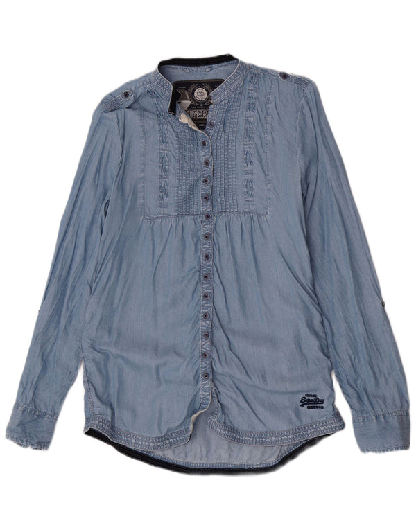 Superdry Женская формальная рубашка в стиле милитари с длинным рукавом UK 10, маленькая синяя тенсель