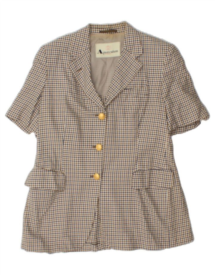 AQUASCUTUM Womens 3 Button Blazer Jacket IT 48 XL Beige Houndstooth Vintage Aquascutum and Second-Hand Aquascutum from Messina Hembry 