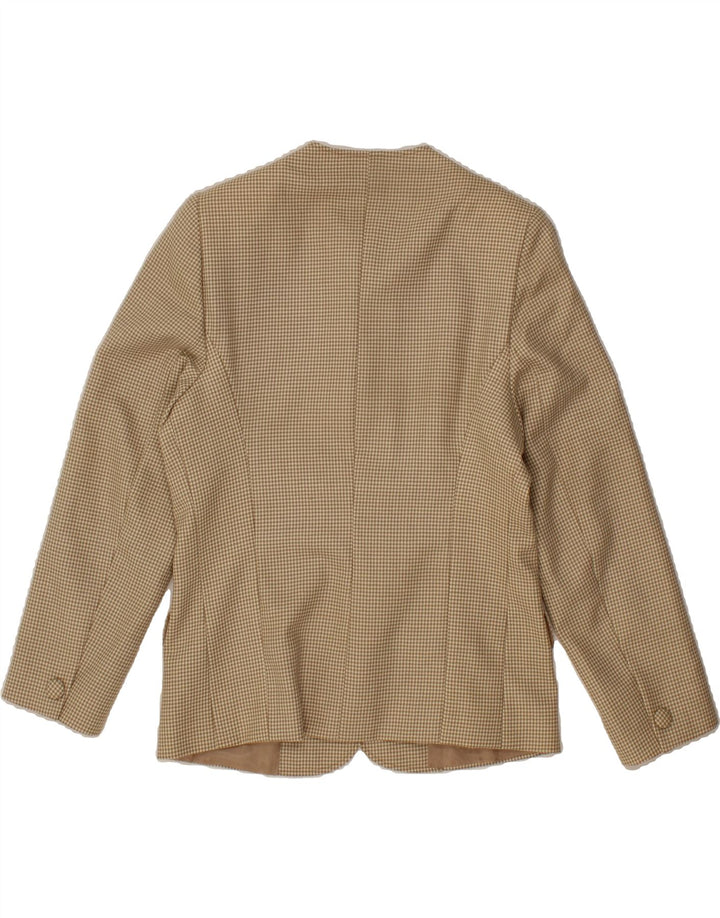 VINTAGE Womens 4 Button Blazer Jacket UK 12 Medium Beige Houndstooth Vintage Vintage and Second-Hand Vintage from Messina Hembry 
