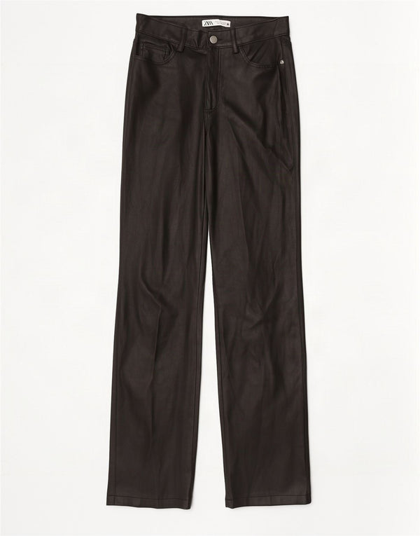 Женские прямые брюки из искусственной кожи Zara EU 36 XS W26 L31, черные