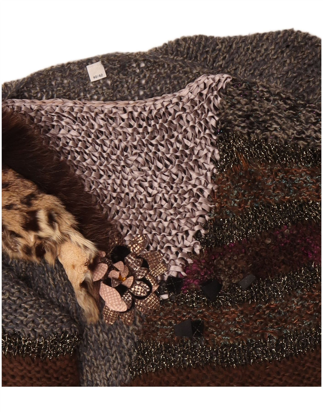 ВИНТАЖНЫЙ женский джемпер с вырезом «лодочка» EU 40/42, средний серый цвет с цветными блоками