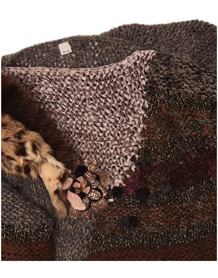 ВИНТАЖНЫЙ женский джемпер с вырезом «лодочка» EU 40/42, средний серый цвет с цветными блоками