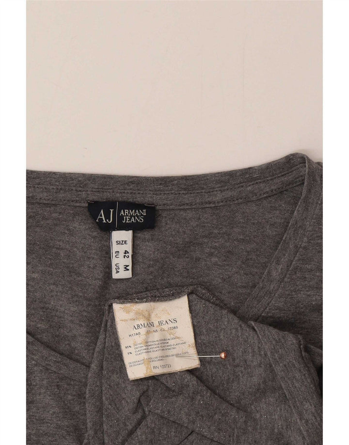 Armani Jeans Женский топ с рисунком с длинным рукавом UK 12 Средний серый хлопок