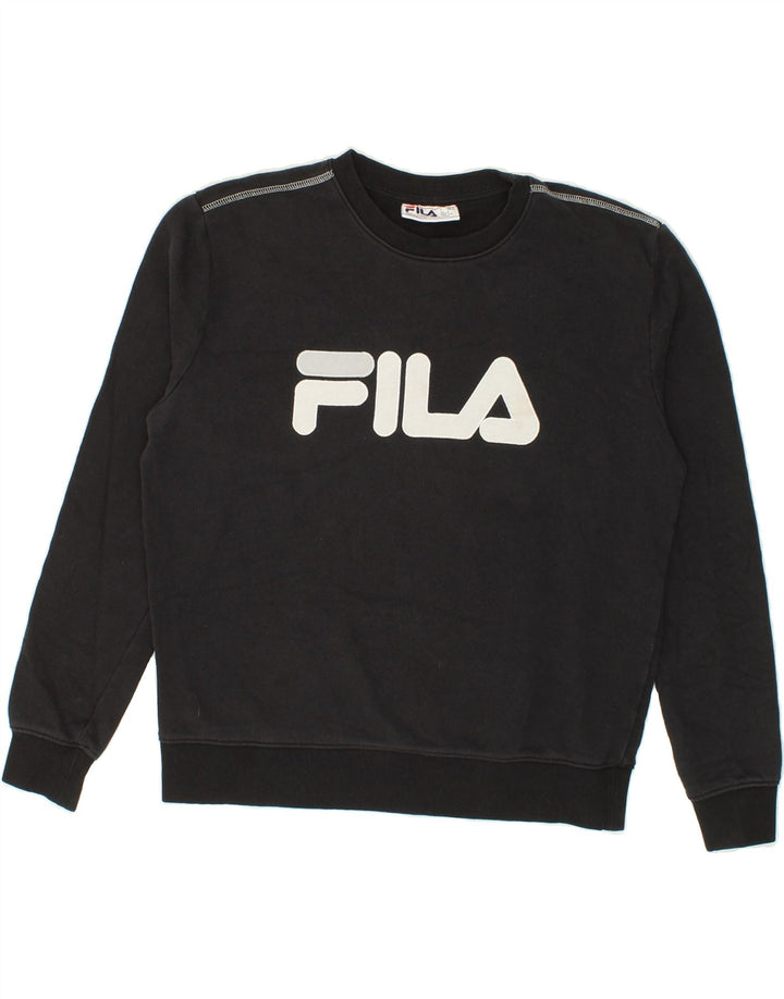 FILA Mens Graphic Sweatshirt Jumper Large Black Cotton Vintage Fila and Second-Hand Fila from Messina Hembry 