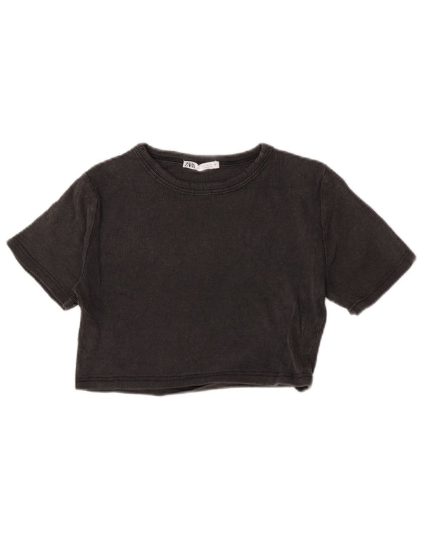 Женская укороченная футболка Zara UK 14, большой серый хлопок