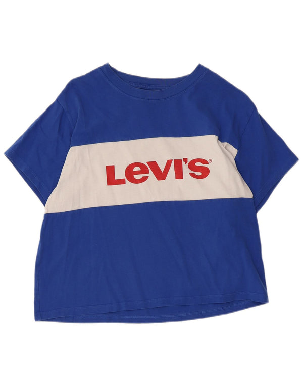 Женская укороченная футболка с рисунком LEVI'S Top UK 10, маленькая, синяя, с цветными блоками