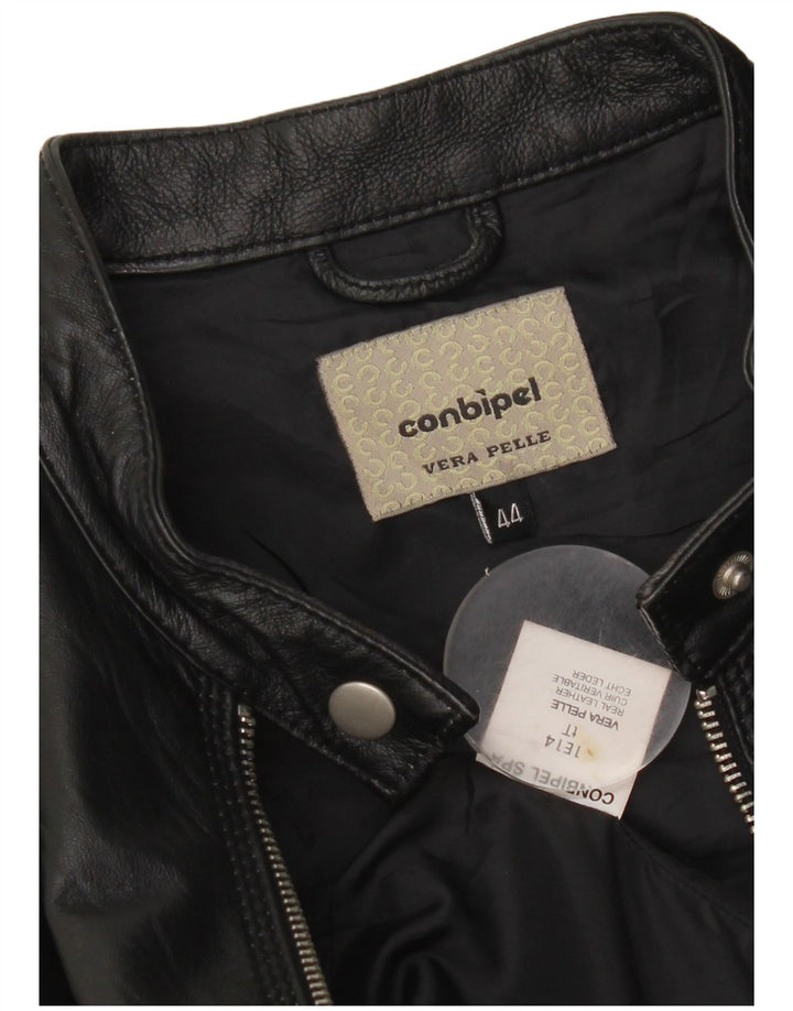 Женская укороченная кожаная байкерская куртка Conbipel IT 44 Medium Black Leather