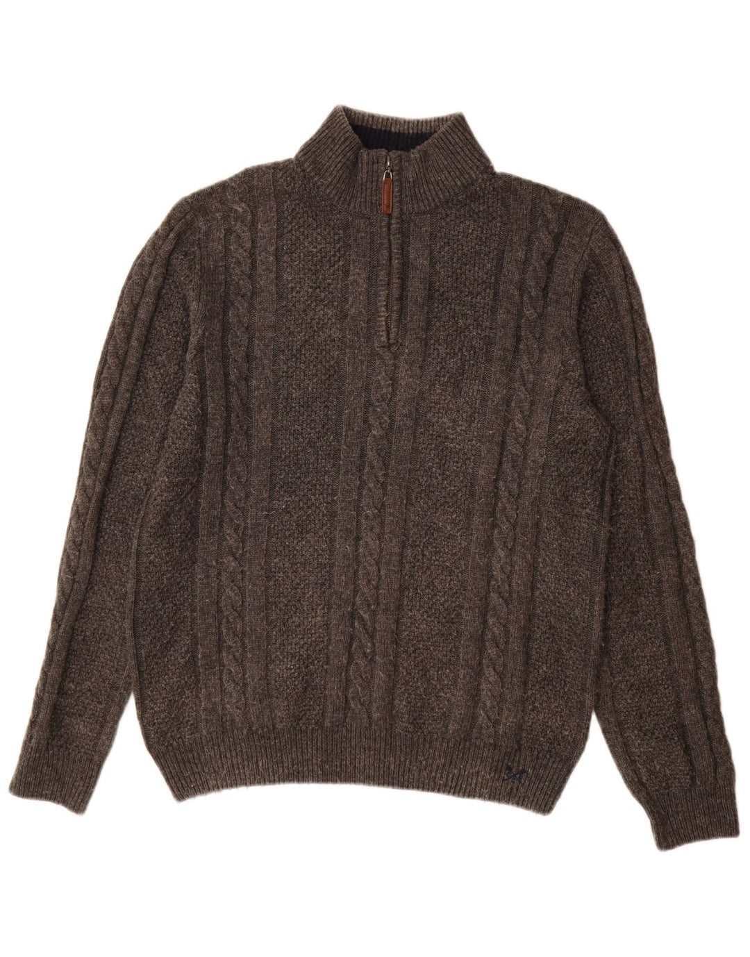 Crew Clothing Мужской джемпер с воротником на молнии, большой серый шерстяной свитер