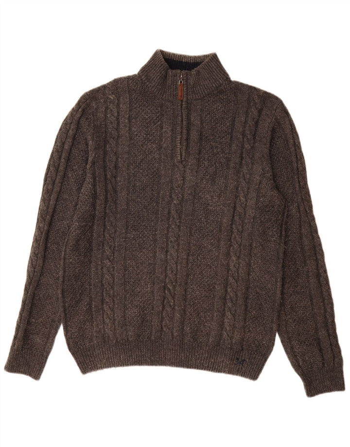Crew Clothing Мужской джемпер с воротником на молнии, большой серый шерстяной свитер