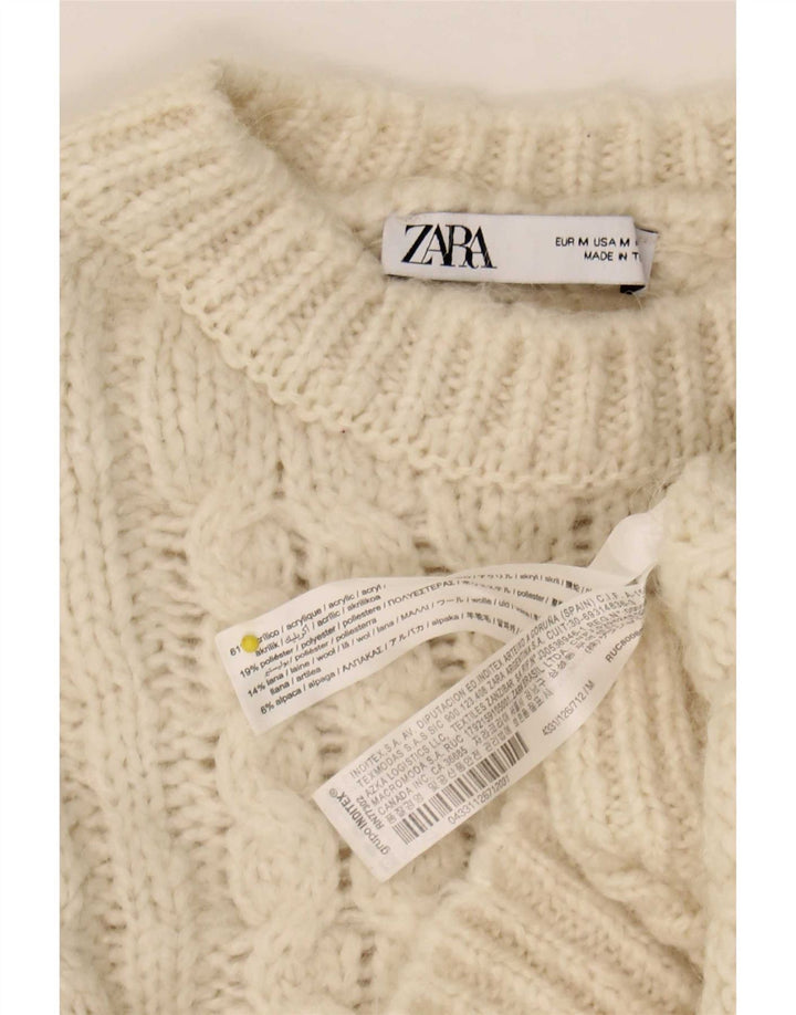 Женский свободный джемпер с круглым вырезом Zara UK 12, средний белый цвет