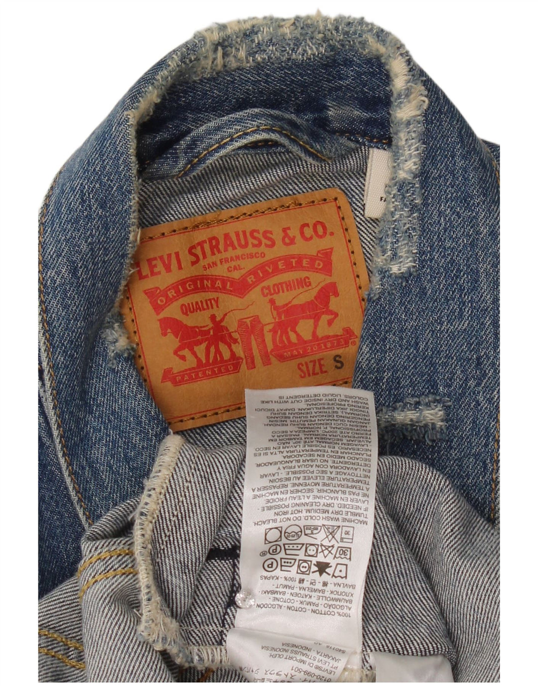 Мужская джинсовая куртка Levi's с эффектом потертости UK 36, маленькая синяя, хлопок