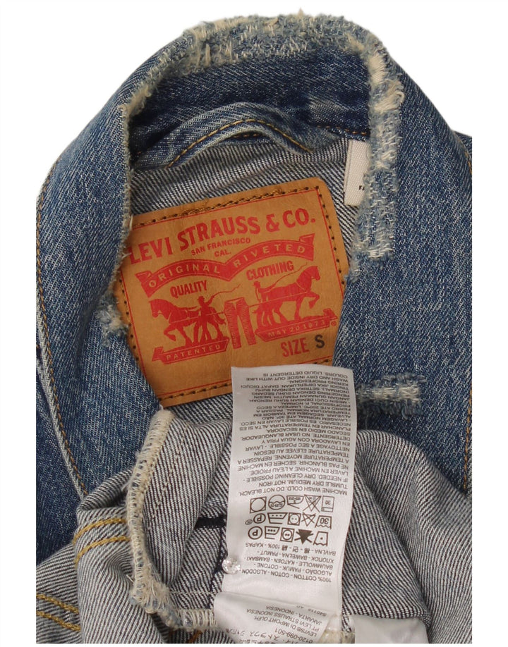 Мужская джинсовая куртка Levi's с эффектом потертости UK 36, маленькая синяя, хлопок