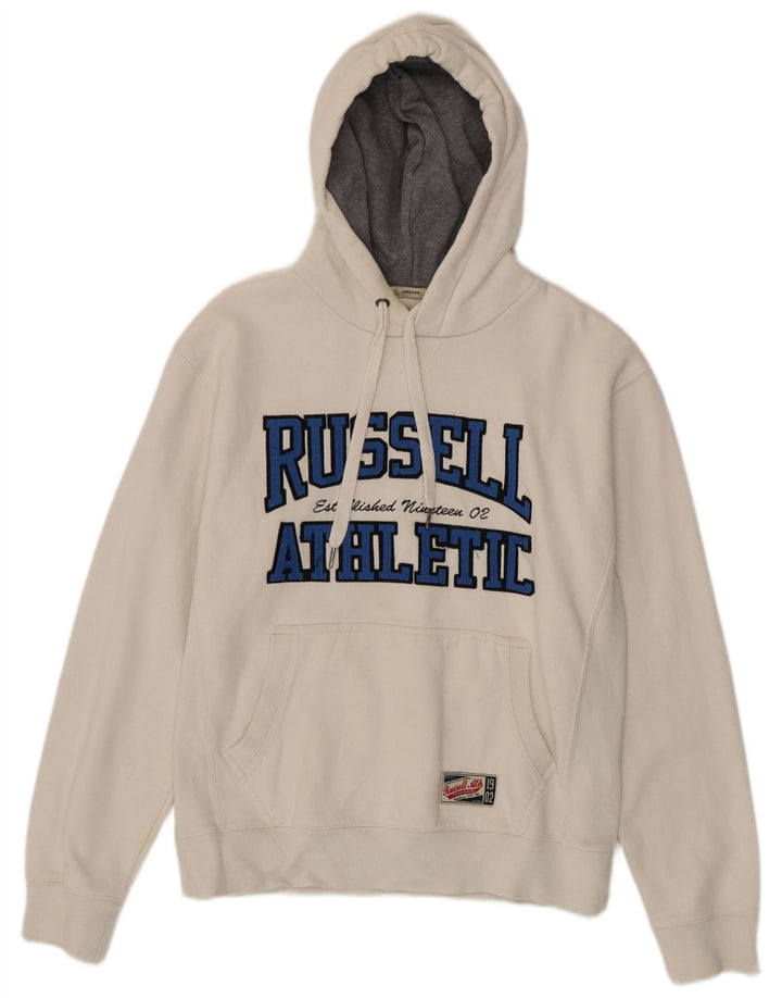 RUSSELL ATHLETIC Мужской джемпер с капюшоном с рисунком, средний белый хлопок, белый