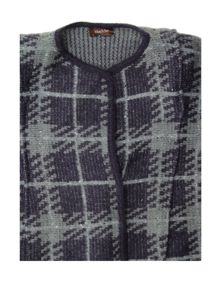 VINTAGE Womens Oversized Cardigan Sweater UK 14 Medium Navy Blue Check Vintage Vintage and Second-Hand Vintage from Messina Hembry 