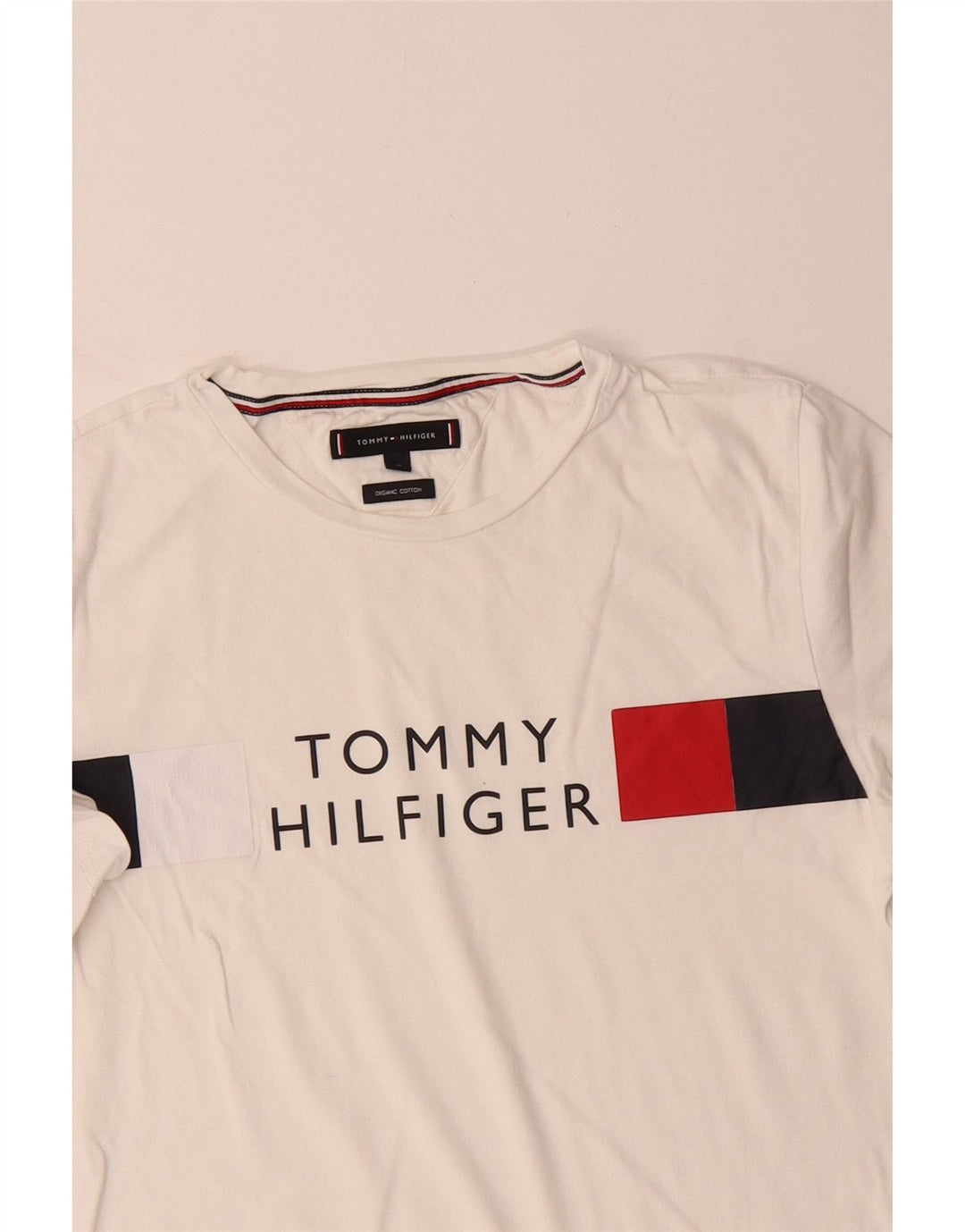TOMMY HILFIGER Mens Graphic T-Shirt Top Medium White Cotton