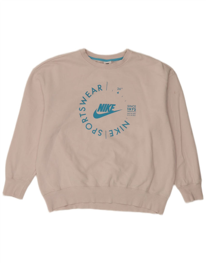 Женский джемпер оверсайз с графикой Nike UK 14, хлопковый средний белый цвет