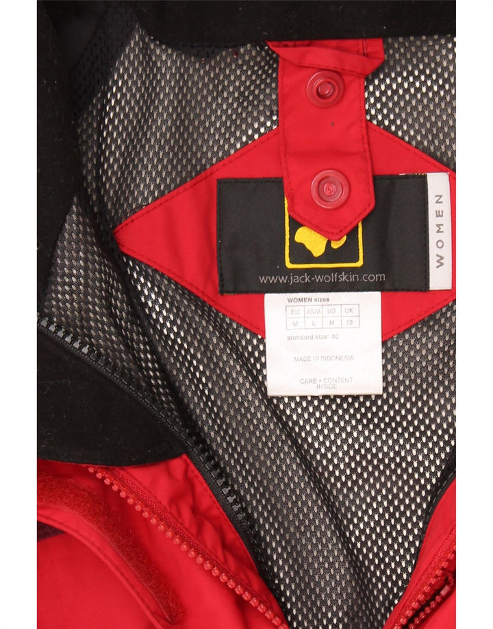 JACK WOLFSKIN Womens Rain Jacket UK 12 Medium Red Colourblock Polyamide Vintage Jack Wolfskin and Second-Hand Jack Wolfskin from Messina Hembry 